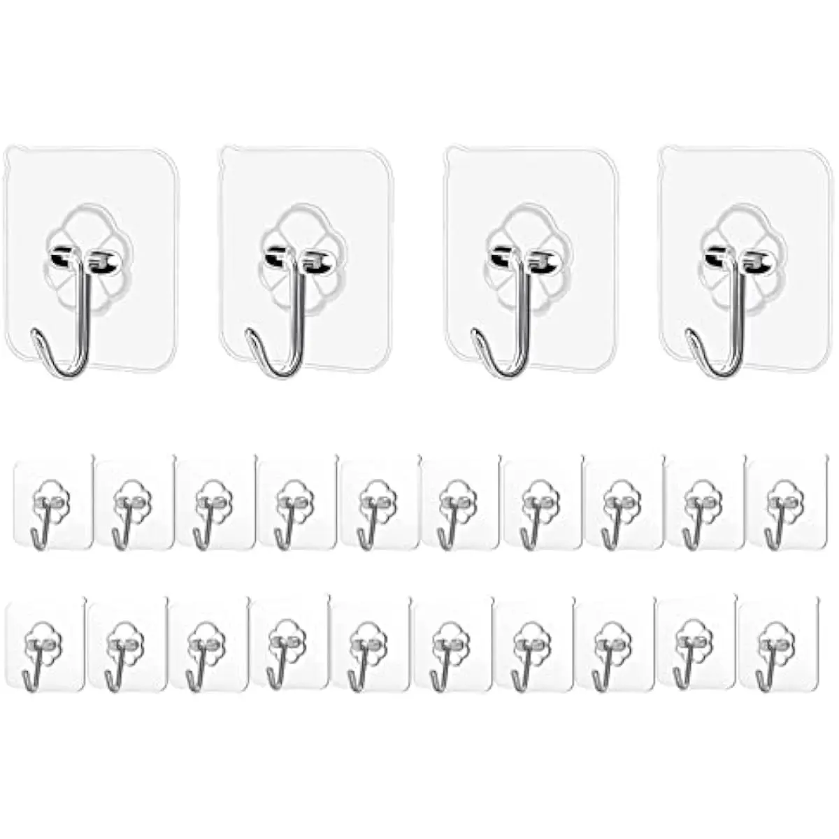 Adhesive Hooks Kitchen Wall Hooks - 24 Packs Heavy Duty 24lb(Max) Nail Free Transparent,Waterproof,Sticky Stainless Hangers for