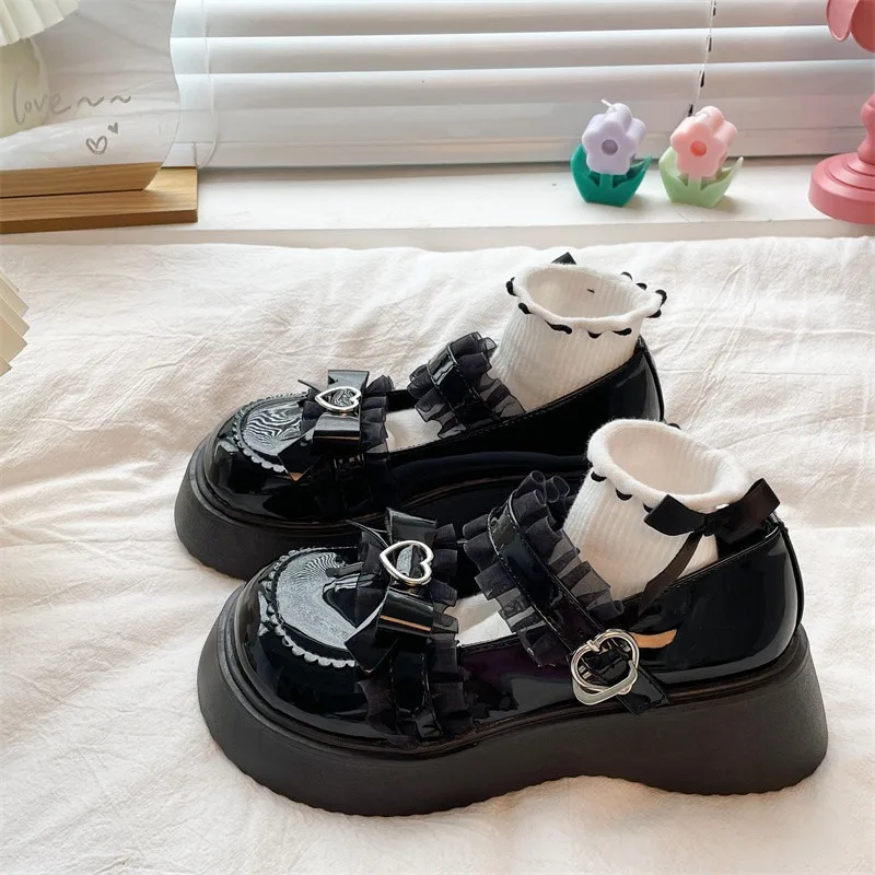 Zapatos de tacón de charol japoneses de moda para mujer, estilo Lolita JK, uniforme escolar, zapatos de vestir, zapatos Mary Jane casuales de suela gruesa negros para mujer, otoño