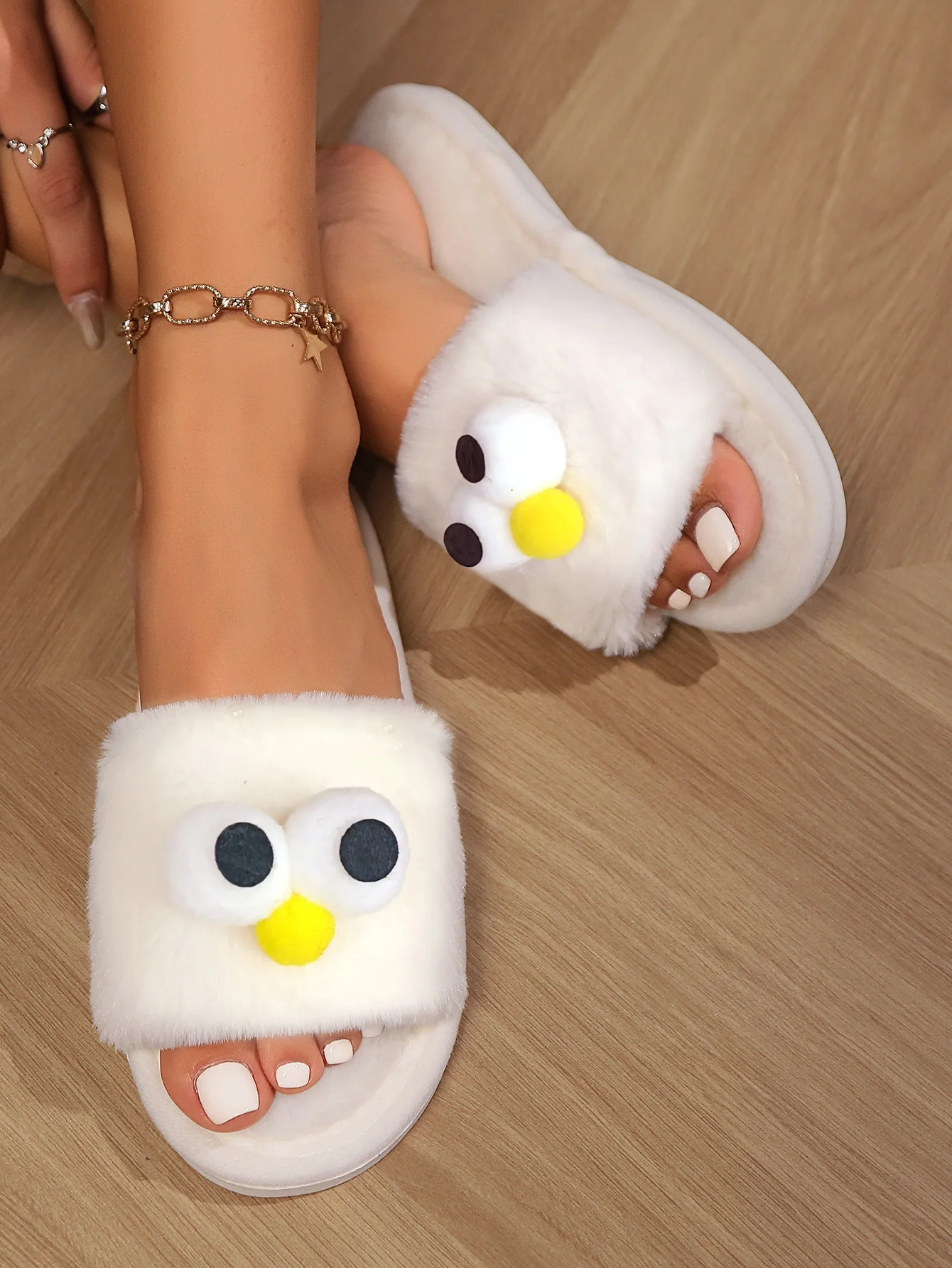 شباشب نسائية، للخريف والشتاء، داخلية غير قابلة للانزلاق، دافئة، عيون صغيرة لطيفة، شباشب مفتوحة من القطيفة الكرتونية بكلمة واحدة