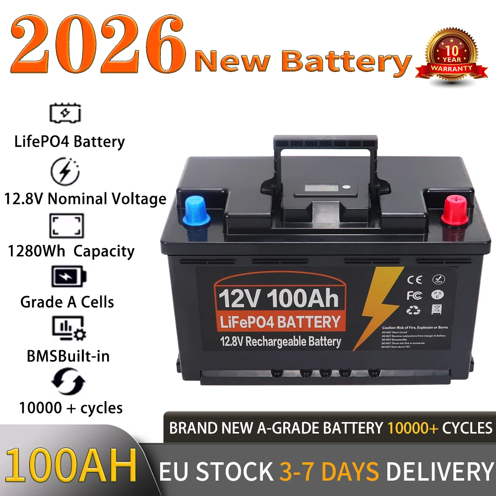 Batterie LiFePo4 12V 350AH 300Ah 150AH 100AH avec BMS intégré, pack de cellules au phosphate de fer et de lithium pour camping-cars, chariots de golf, stockage solaire