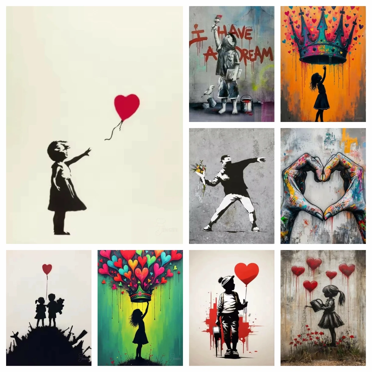 5D Diamond Painting Banksy Art Girl and Heart Pop Street Graffiti DIY Rhinestone Decor Mosaic Wall Sticker Diamond Embroidery