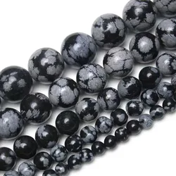 Natural Stone Snowflake Obsidian Alabaster Round Loose Beads For Jewelry Making Diy Bracelet Necklace 4 6 8 10 12 mm