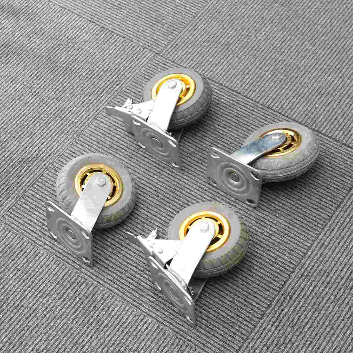 

4 Pcs Steel Caster Brake Castor Wheels Industrial Swivel Casters Rubber High Elasticity