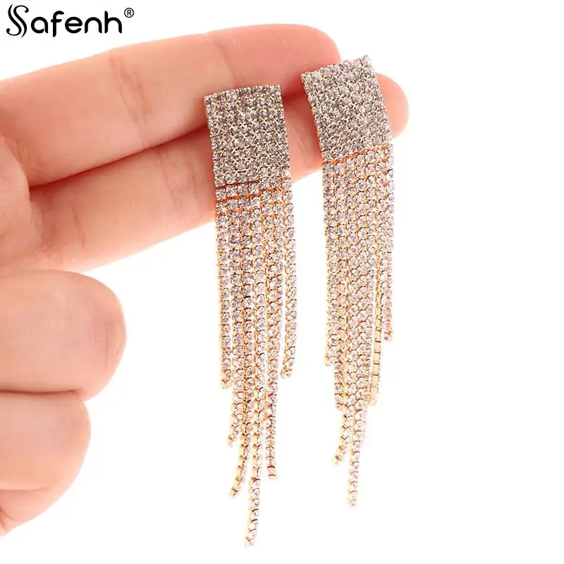 الكلاسيكية لامعة كريستال أقراط للسيدات ، S925 الفضة إبرة ، مبالغ فيها الأقراط الطويلة ، شرابات حجر الراين أقراط ، الكورية موضة ، Ea #3