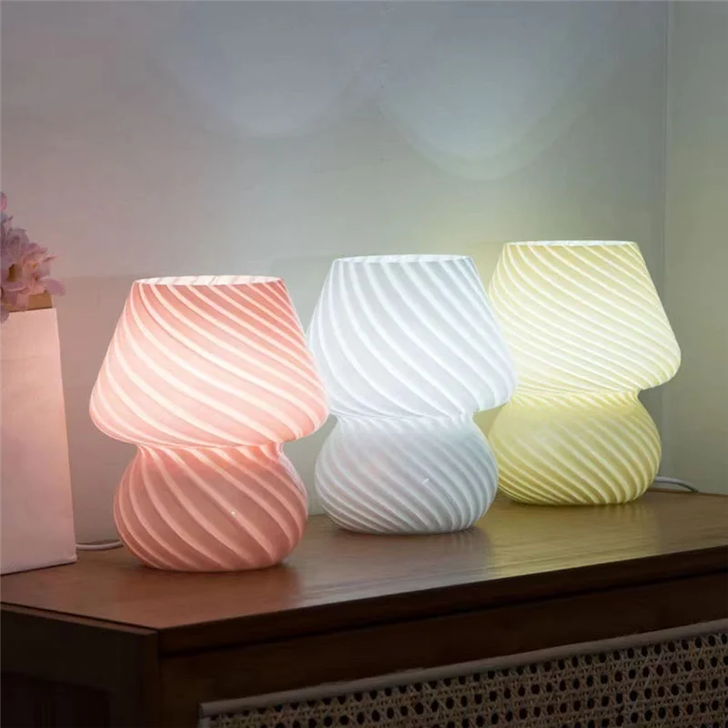 Glass LED Desk Lamp Mushroom Shaped Table Lamp Bedroom Bedside Kids Room Desk Table Lamp Decoration A