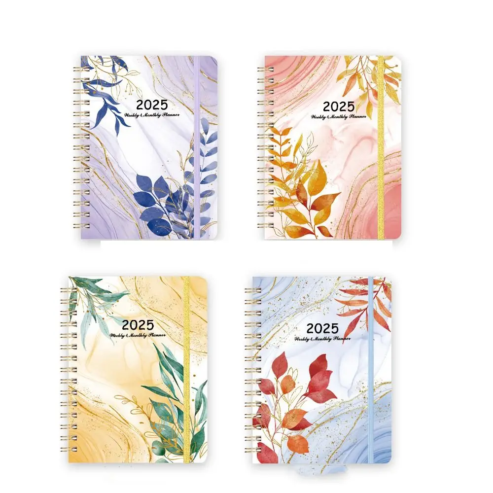 Agenda en inglés de 365 días 2025, Plan semanal, cuaderno diario mensual de flores, práctico planificador de horario A5 con bobina de hojas sueltas