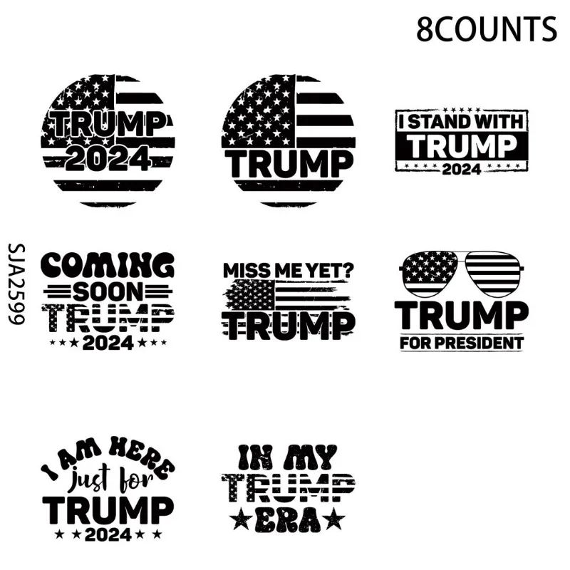 8pcs Trump 2024 UV DTF Cup Stickers, Waterproof Sticker Pack for Decorating Mugs, Cups,DIY Art Supplies，Home Decoration