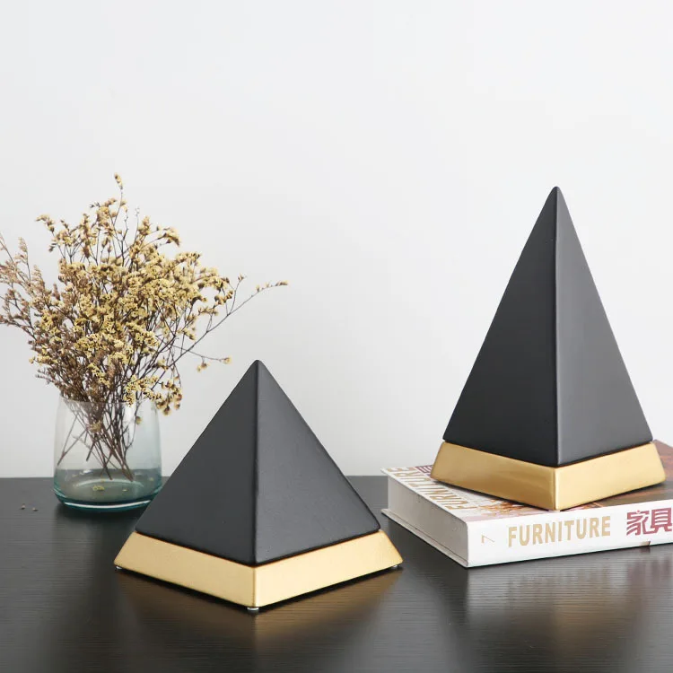 Modern Egyptian Pyramid Ceramic Sculpture,Marble Texture Statue Ornament,Elegant Desk Decor for Office Hotel Home Room Bookshelf