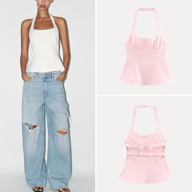 

Ele Knot Neline Top Women's Faion Summer 2025 Polyester Fiber ort Length Casual Versatile Sle Z