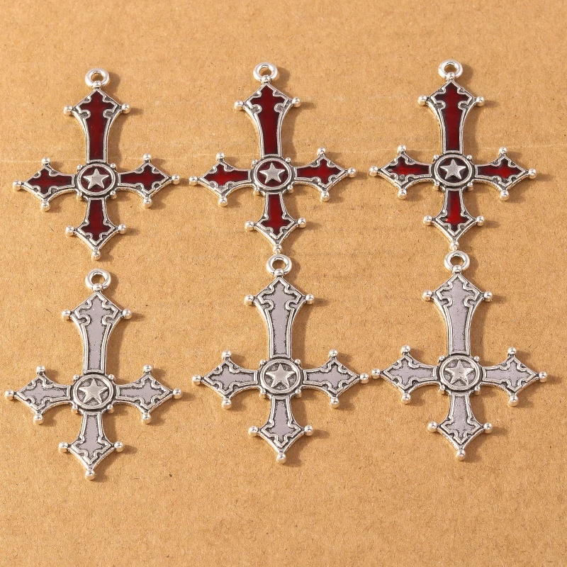 4 Stück Legierung Religiöses Kreuz Charms für Schmuckherstellung Gothic Punk Metall Anhänger DIY Ohrringe Halskette Zubehör Zubehör