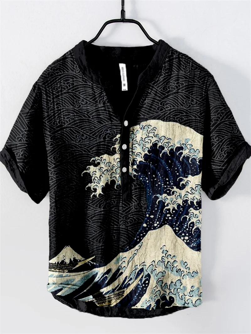 2024 new spring and summer men's and women's shirts independent station casual ink Hawaiian style Japanese print shirts men's tr