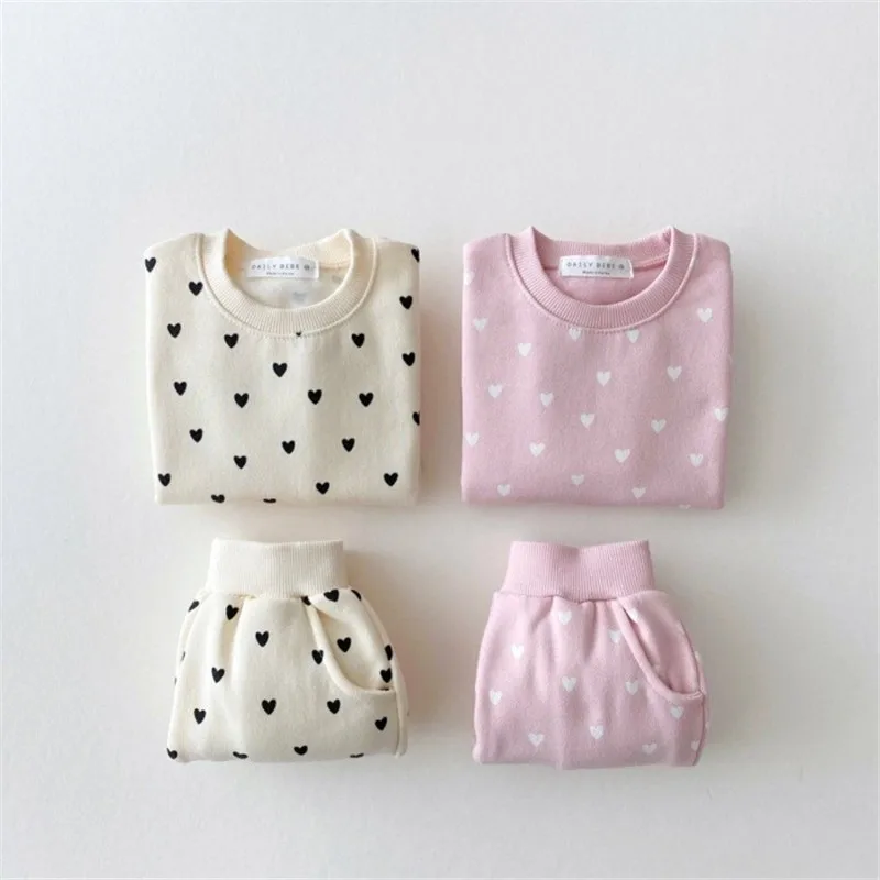 2024 Spring New Baby Girl Outfits Full Heart Boys Clothing Sweatshirt + Pants 2pcs Suit Toddler Girls Clothes Set 0-3Years