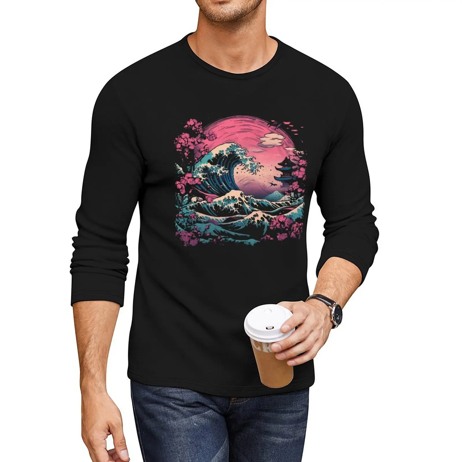 

Synthwave Traditional Japanese Wave Long T-Shirt T-shirt for a boy black t shirts heavy weight t shirts for men