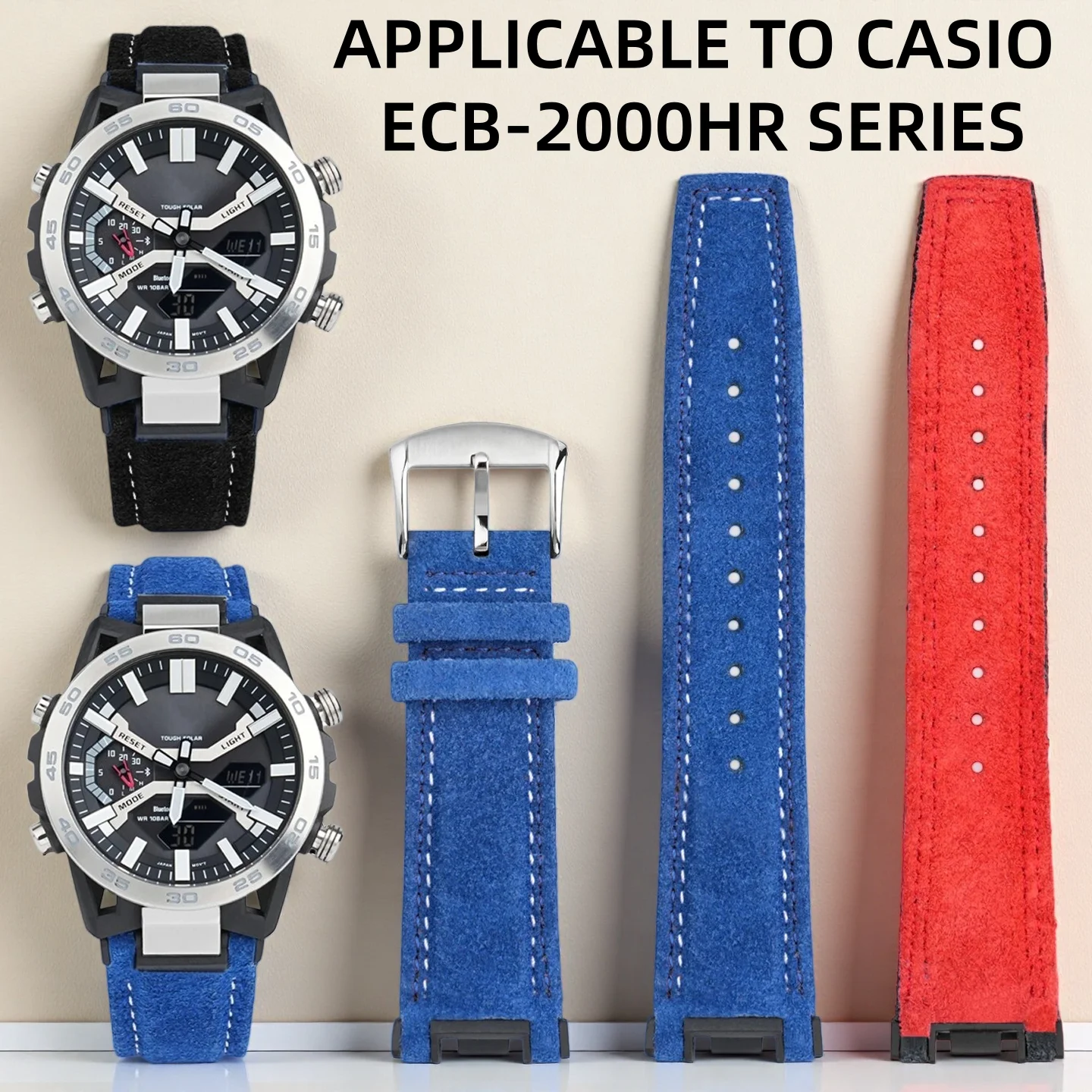 

ECB-2000 Suede Leather Strap For Casio EDIFICE series ECB-2000YD/HR/PB EFS-S641 Vintage Velour Watch band bracelet Replacement