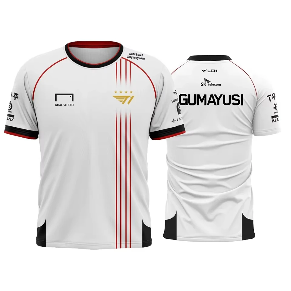 T1 Faker 2025 Away Jersey – White & Red LCK Championship Gaming