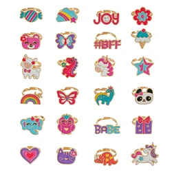 Cartoon Girls Rings Korean Colorful Animal Flower Adjustable Ring for Daughter Butterfly Candy Small Rings Kawaii New Year Gifts