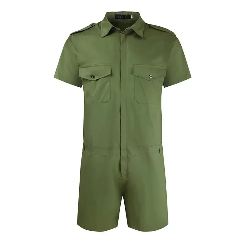 Casual Overalls Playsuit Shortalls Romper Safari Cotton Jumpsuit Men's Workout Fitness Bodysuit Short Sleeve