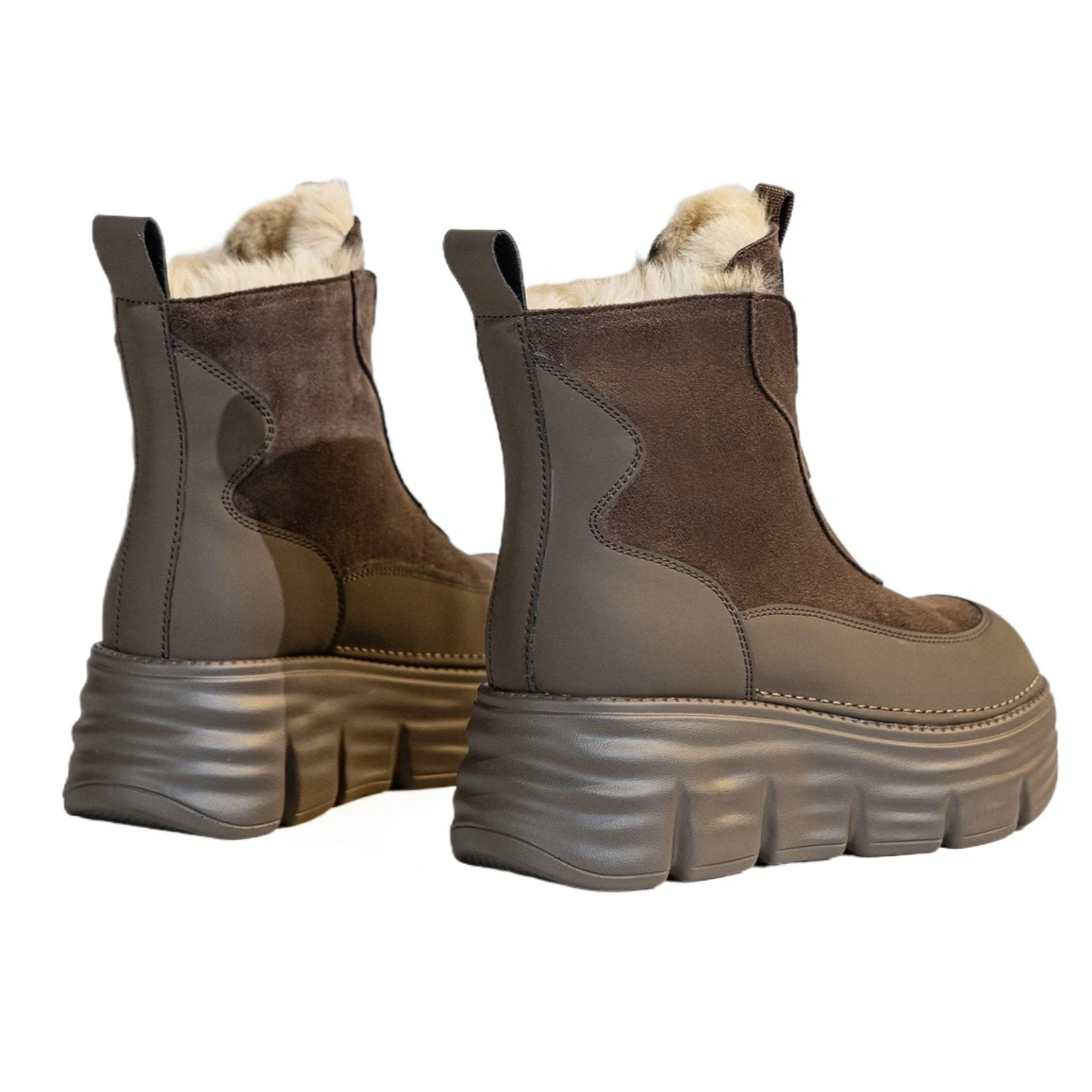 Fujin 6 سنتيمتر 2 بوصة منصة كعب النساء الثلوج الأحذية جلد الغزال حذاء من الجلد الجوارب مقاوم للماء مريحة الشتاء الدافئ الجوارب