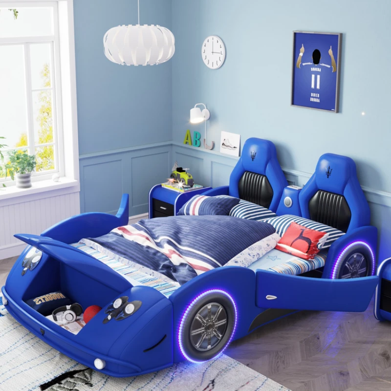 Creative Leather Children's Bed Multifunctional Car Children's Bed Boy Single Cartoon Bed Cama Bedroom Set