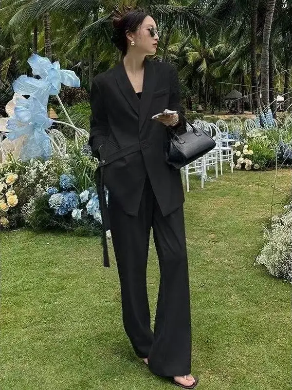 

European Style plus Size Wide Leg Pants Suit Set Spring Autumn New Arrival High Waist Button up Casual Fashion Ensemble