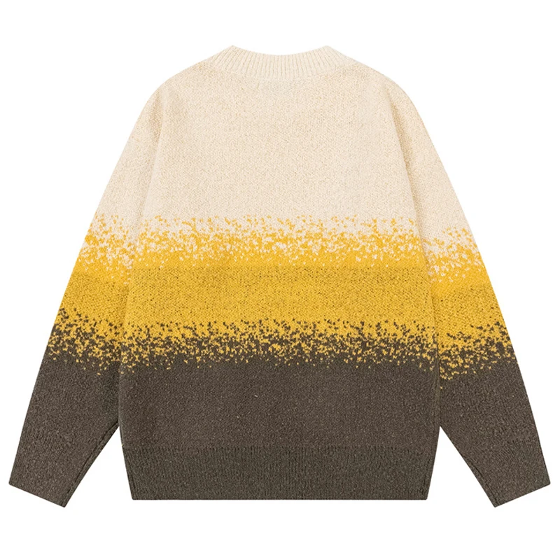 Sweater rajut Vintage pria, Sweater rajut Vintage Harajuku musim dingin benang Loop bertahap populer pullover kasual Vintage longgar Streetwear musim gugur