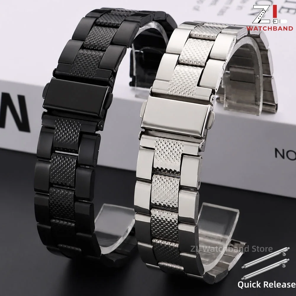 22mm Dot Pattern Stainless Steel Watch Band for Seiko for Huawei Replacement Straps Folding Buckle Quick Release Metal Bracelet