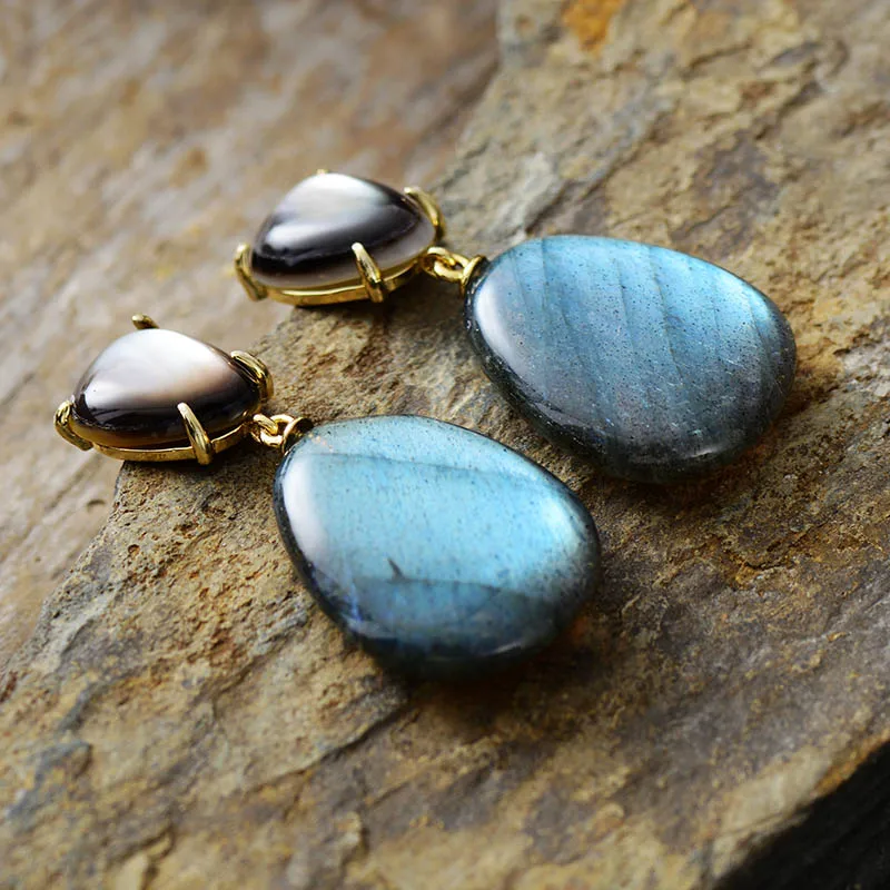 Luxury Hypoallergenic Earrings Women Labradorite Stones Waterdrop Dangling Stud Ear rings Retro Jewelry Bijoux Wholesale