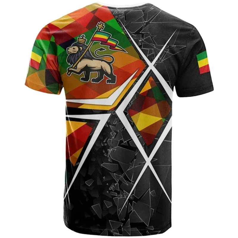 Africa County Ethiopia Eritrea Lion Tattoo Retro Street 3D Print Tee Shirts Ethiopian National Emblem Unisex Short Sleeve Tops