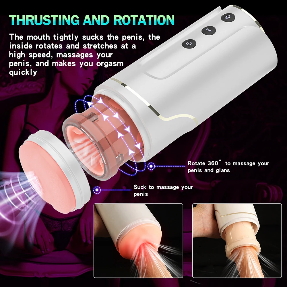 Automatic Telescopic Rotation Vagina Masturbator For Men Bowjob Sex Machine Hands-free Real Vaginas Pusssy Sex Toys For Male