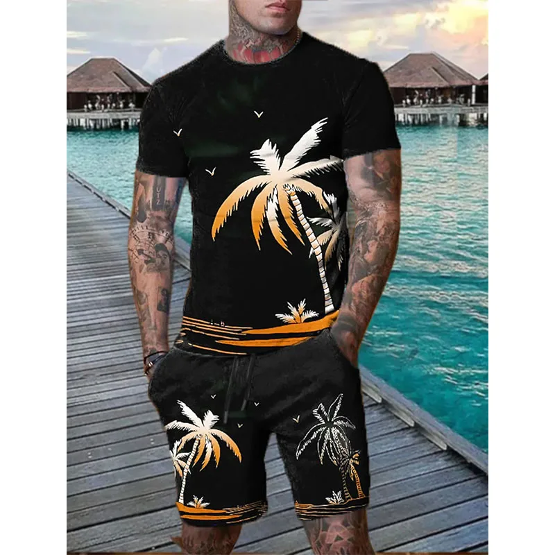 Nova praia havaiana ternos masculinos coqueiro impressão 3d camisetas shorts conjuntos esportivos de 2 peças agasalho roupa de grandes dimensões roupas masculinas