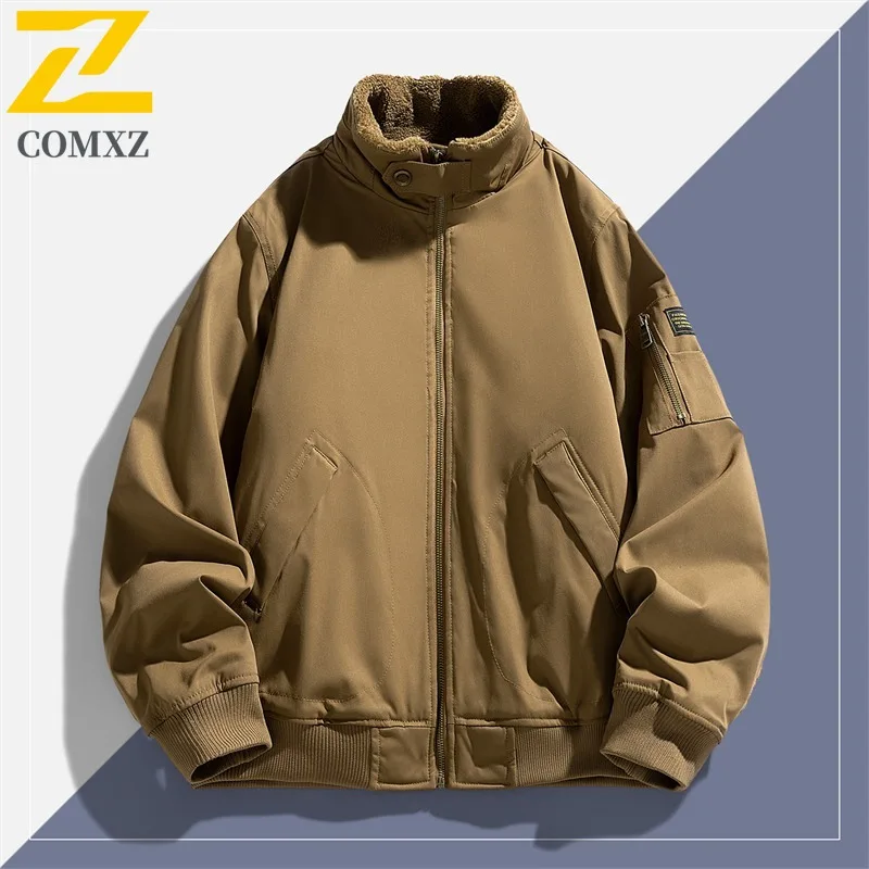 

COMXZ Trench Coat Retro Windproof Comfortable Camping Hiking Fleece Thick Jackets Big Size Breathable Travel Coat Men's Clothing