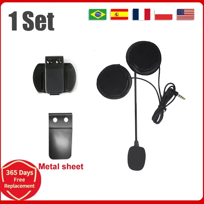 EJEAS 3,5-mm-Audiostecker-Mikrofon-Lautsprecher-Headset und Clip für Xinowy V4 V6 V4C V6C Motorradhelm-Kopfhörer + Metallplatte