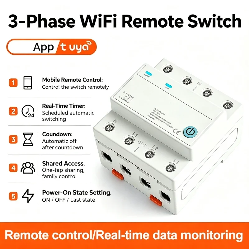 3-Phase WiFi Remote Control Switch Tuya 4 Inputs & 4 Outputs 380V WiFi Mobile Phone Remote Control Timer Switch Circuit Breaker