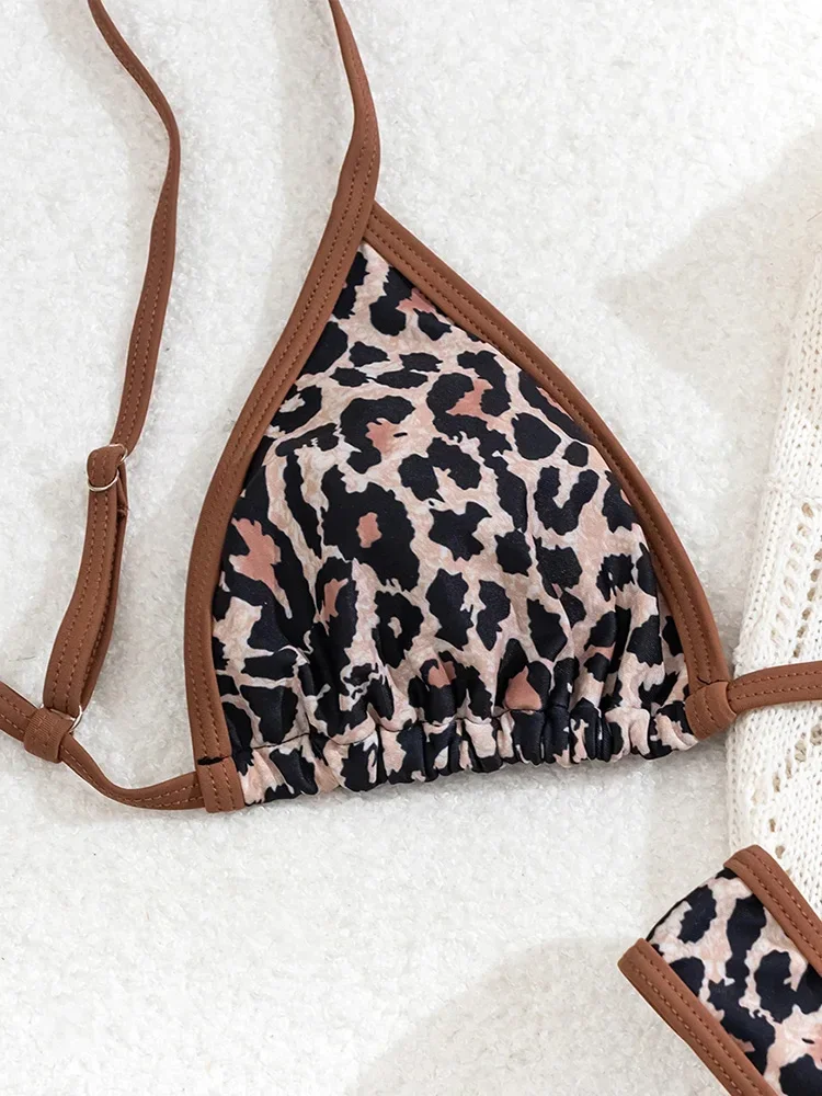 Seksowne bikini w panterkę 2-częściowy zestaw damski sznurowany strój kąpielowy z niską talią bikini plażowe 2025 nowy letni zestaw bikini do stroju kąpielowego