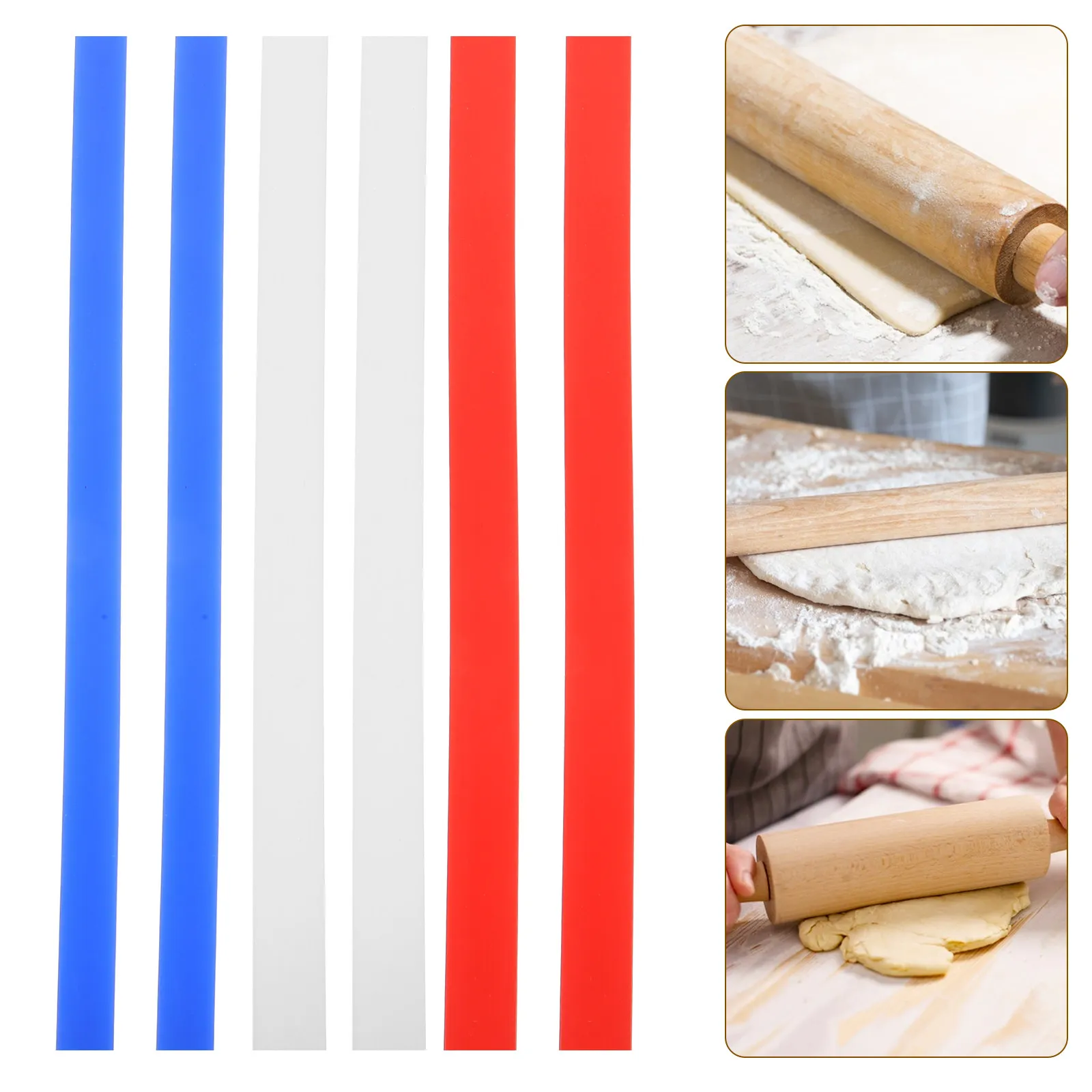 

6Pcs Silicone Rolling Pin Guides Measuring Dough Thickness Baking Leveling Ruler Biscuit Cookie Thickness Dough Rolling Pin