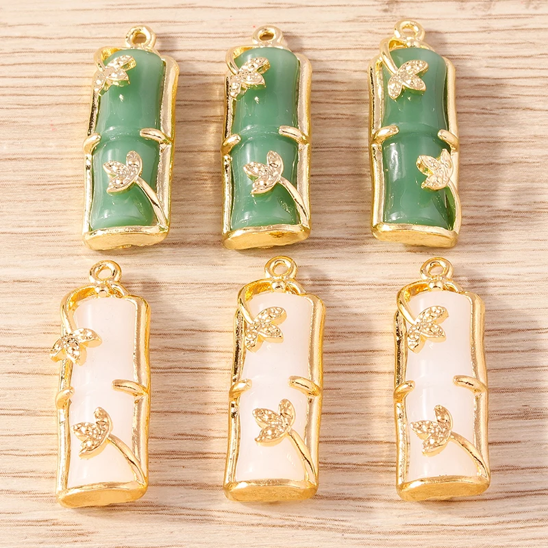 Tusember 10pcs Cute Jade Bamboo Charms Pendants for Jewelry Making Women Fashion Earrings Necklaces DIY Keychains Crafts Supply