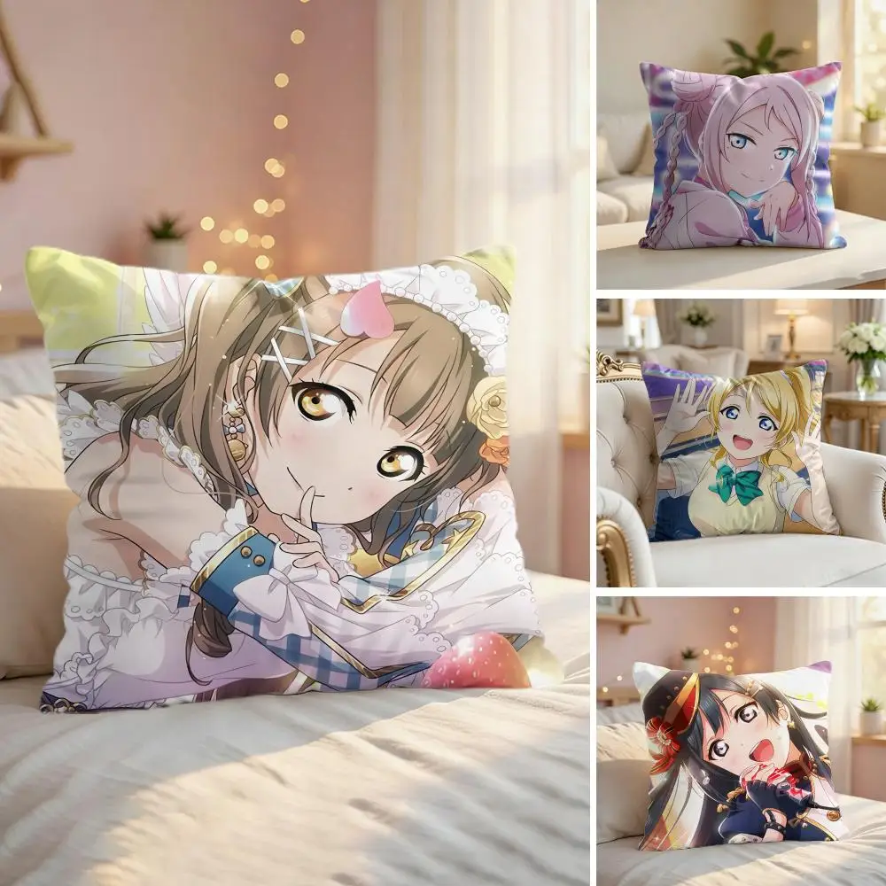 L-Love Live School Idol Cushion Cover Silky Short Plush Invisible Zipper Dustproof Sofa Pillow Case For Home Decor