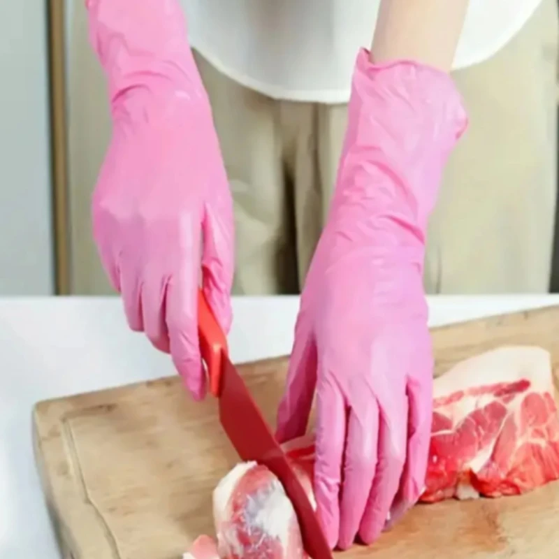 100PCS Disposable Pink Nitrile Gloves for Kitchen Garden Cleaning Hair Dyeing Car Repair Tattoo Car Wash Pink Gloves