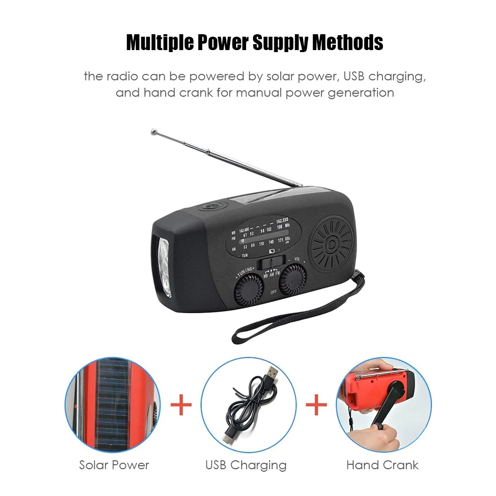 Emergency Hand Crank Radio with LED Flashlight for Emergency AM/FM NOAA Portable Weather Radio Dynamo Radio with 2000mAh Power