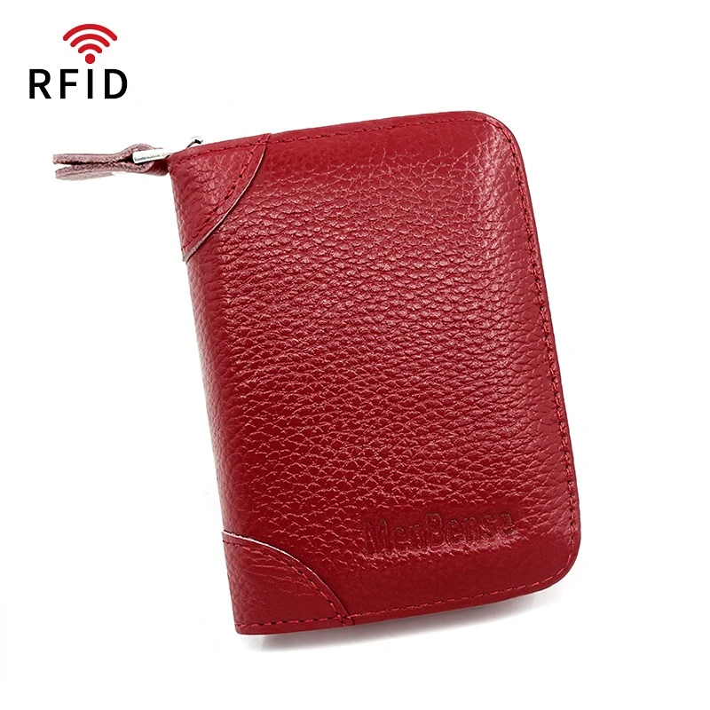 Genuine leather vertical simple multi-color organ card bag women men use the card sleeve anti-magnetic rfid simple zipper wallet