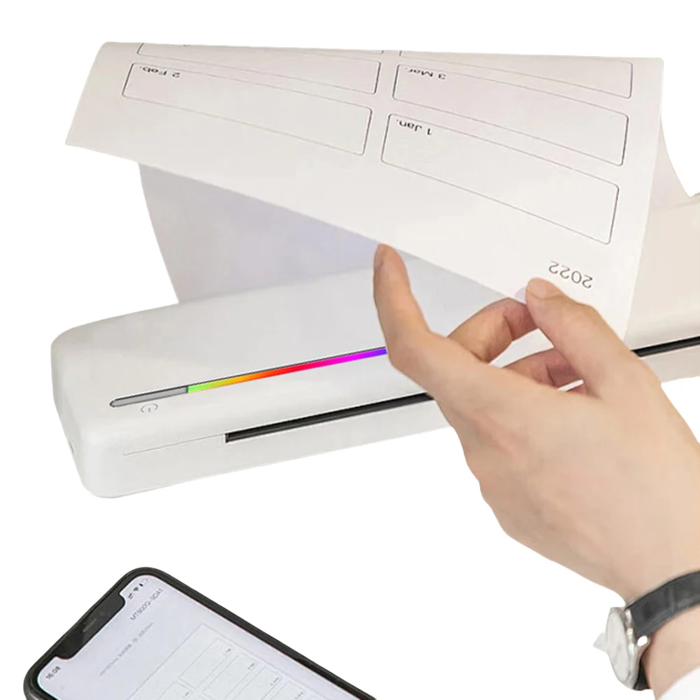 Impresora térmica portátil A4, impresora de viaje móvil inalámbrica BT de 200DPI con impresión de papel, fabricante de impresión de documentos, uso en el hogar y la Oficina