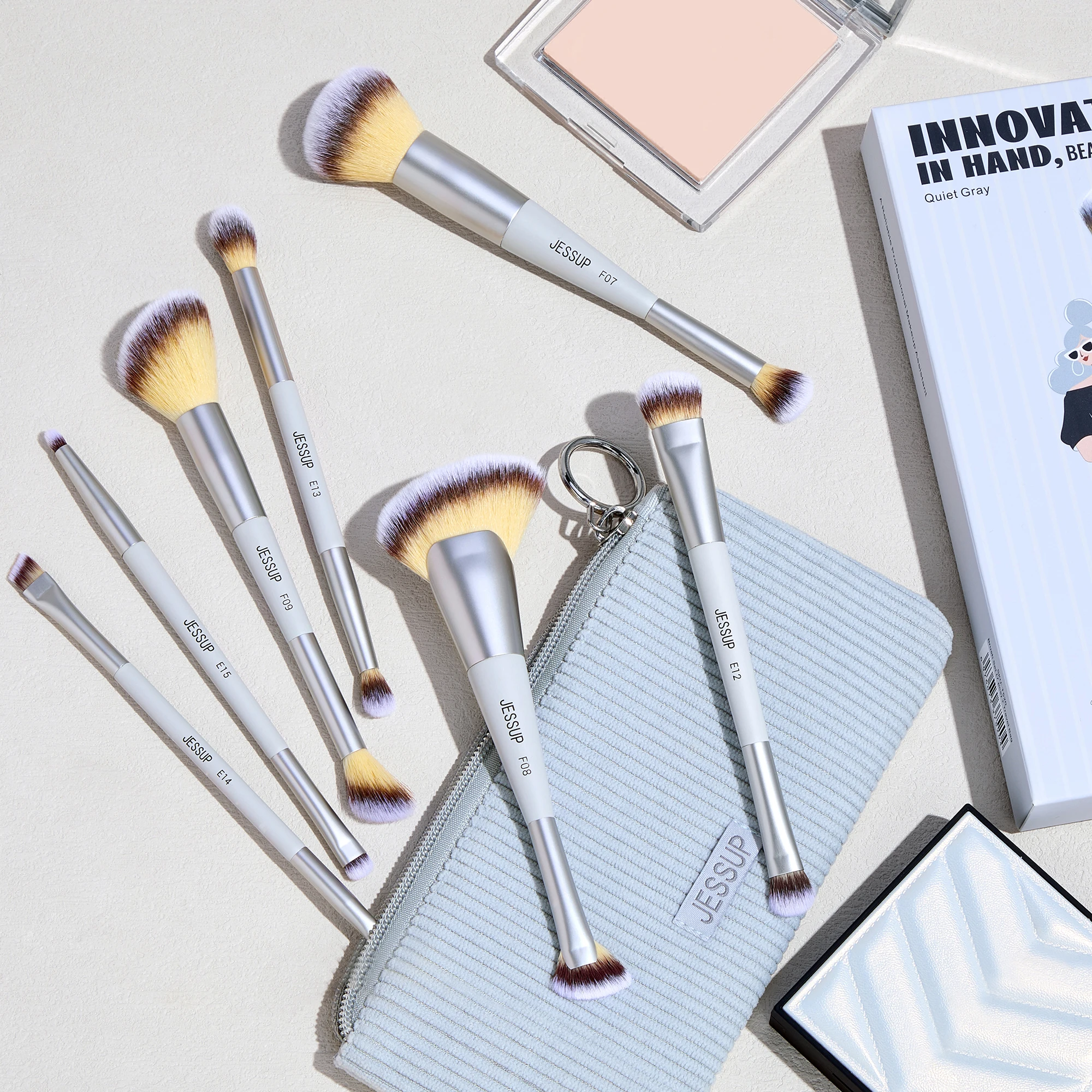 Jessup 3/7Pcs Makeup Brushes Set Dual-Ended Synthetic Foundation Blush Highlight Blending Eyebrow Brush with Carry Bag,T520 - view 7