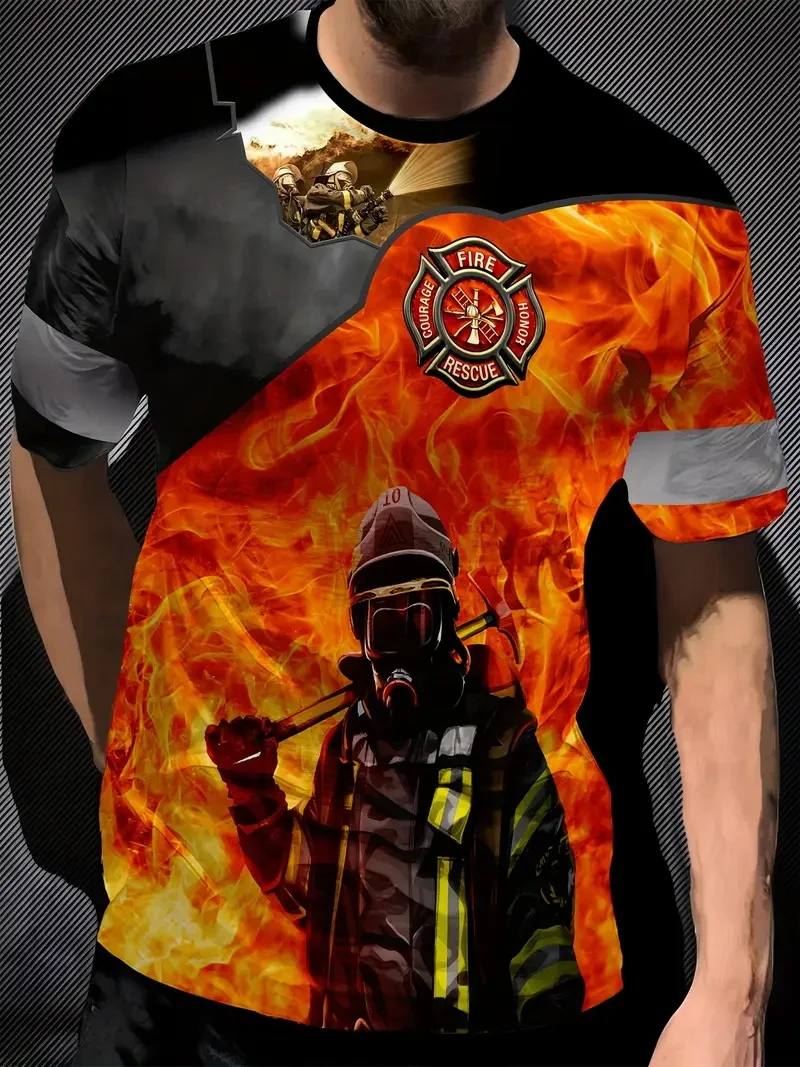 

Men's Novelty Firefighter Print T-Shirt Clothes Casual Crew Neck Short Sleeve Fireman Tshirts Tops For Men New In Tee Tops