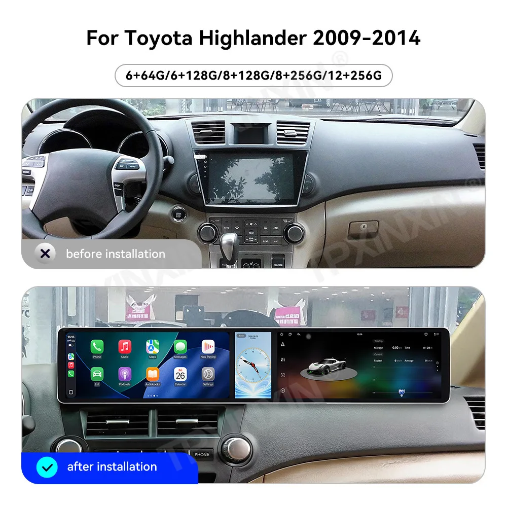Car Accessories Radio For Toyota Highlander 2009-2014 Android Auto GPS Navigation Multimedia Stereo Receiver Head Unit Offline