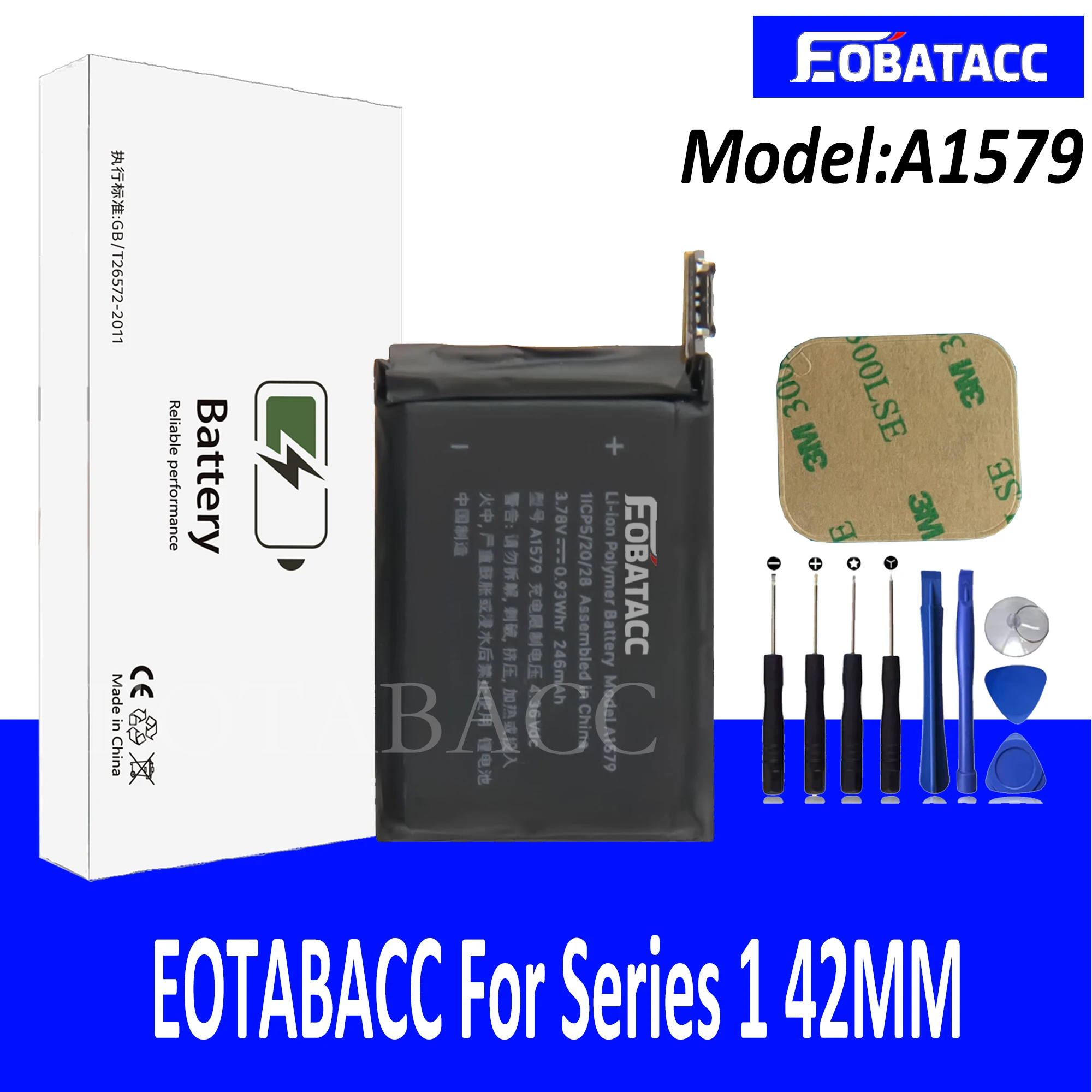 

EOTABACC A1579 Battery For Apple Watch Series 1 42mm A1579 A1554 A1803 246mAh + Free Tools