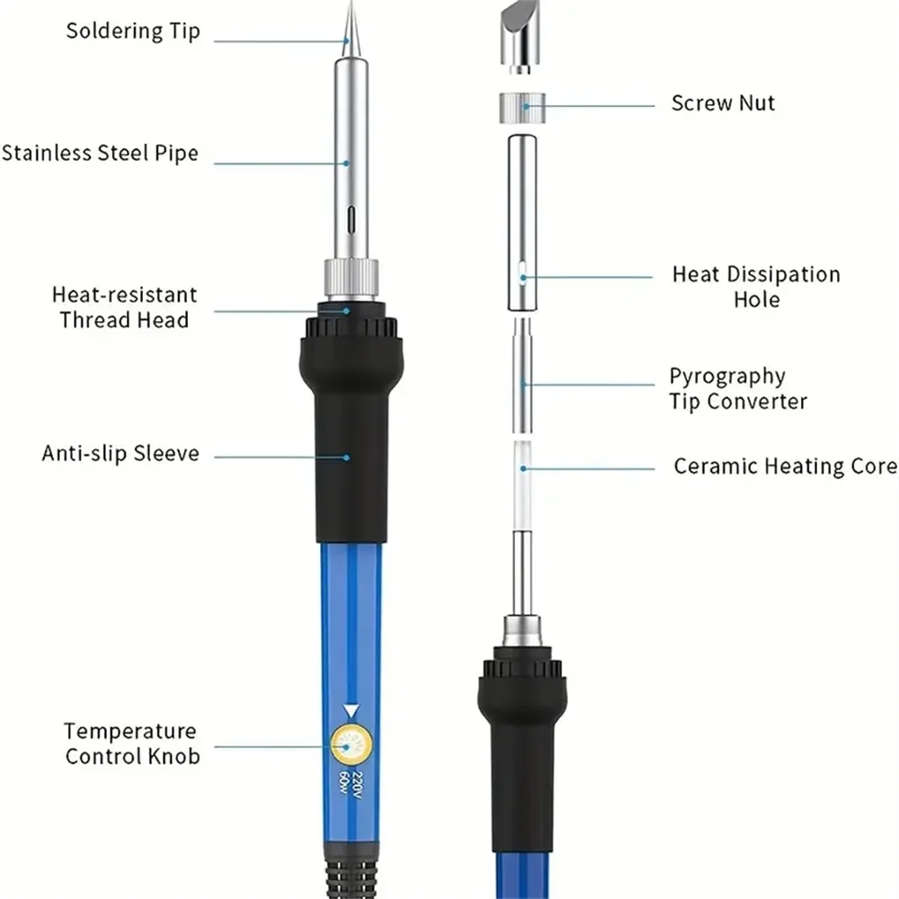 Kit di strumenti per pirografia da 60W Set di strumenti per intaglio a combustione di goffratura del legno per saldatore a temperatura regolabile