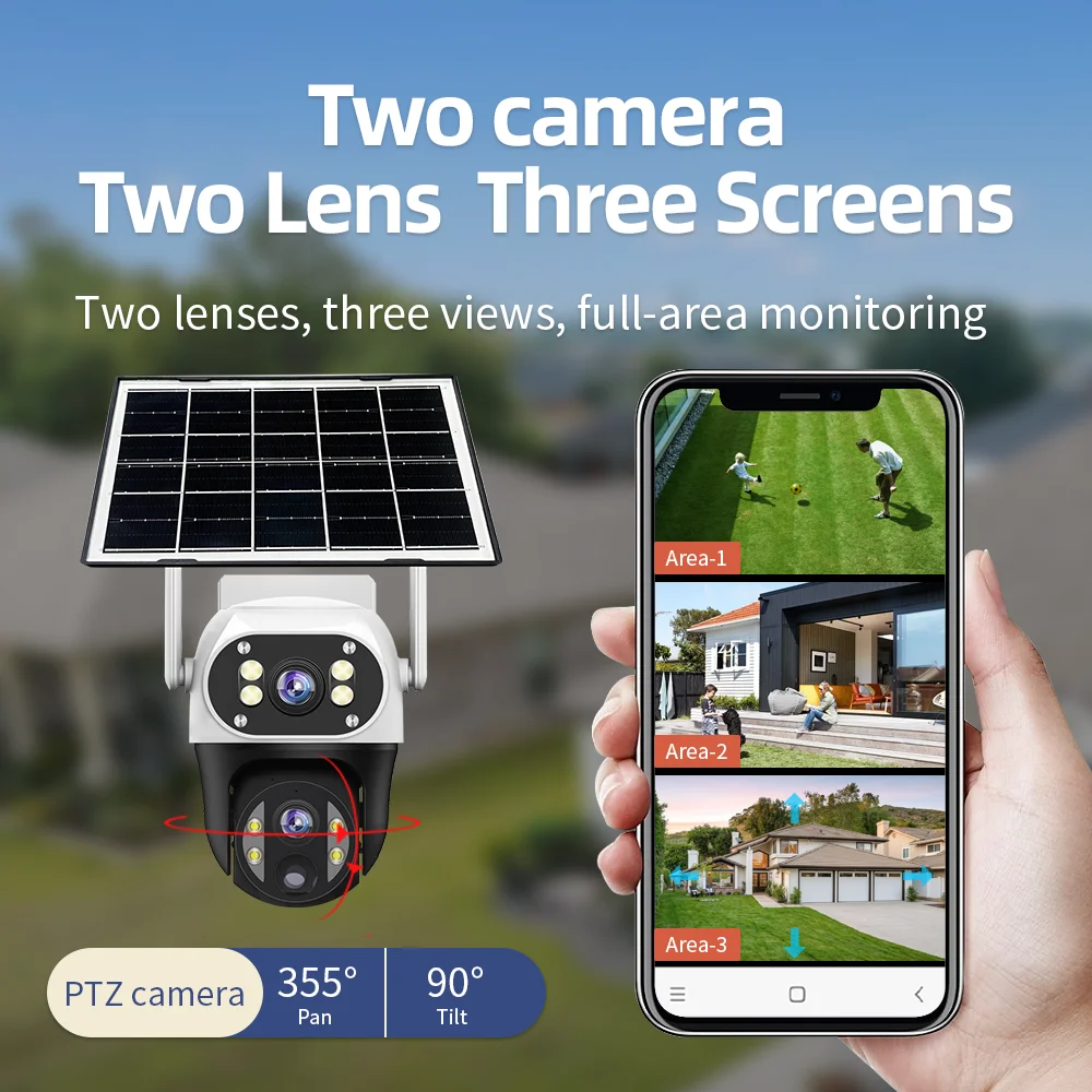 كاميرا مراقبة تعمل بالطاقة الشمسية 4K 8MP 4G مع كاميرا مراقبة SIM بعدسة مزدوجة 10X تكبير رقمي تلقائي كشف الإنسان V380 Pro الأمن الخارجي PTZ IP CCTV