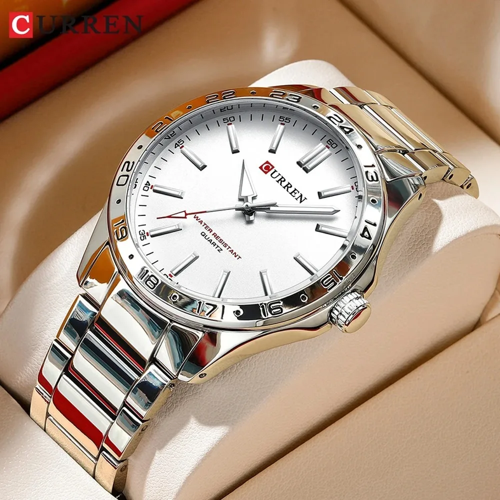 CURREN 8452 Silver white gift Quartz Business Man Wristwatch Men Quartz Watch Simple Luxury Military Army Waterproof Male Clock