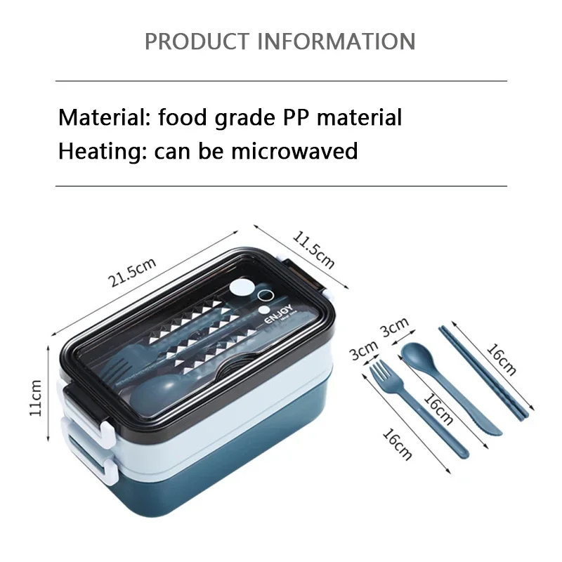 Lunch Box Food Storage Box 3 Layers Grids Student Office Worker Microwave Bento Box Outdoor Picnic Container with Fork Spoon