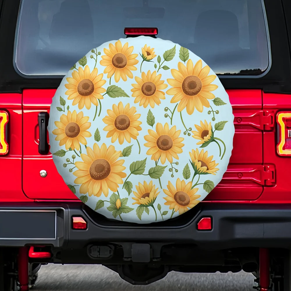 One Piece Of 2D Flat-Printed Tire Cover Featuring Sunflowers Made From Polyester Fabric, Suitable For Birthday Gifts And Applica